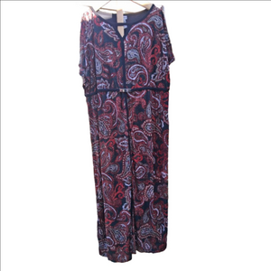 NWT🔥 Catherines Black Red Paisley Maxi Dress Sz.2X Peeka Boo Sleeves Holiday